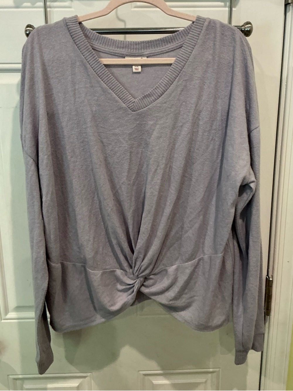 SO Light Gray V-Neck Twist Hem Pullover